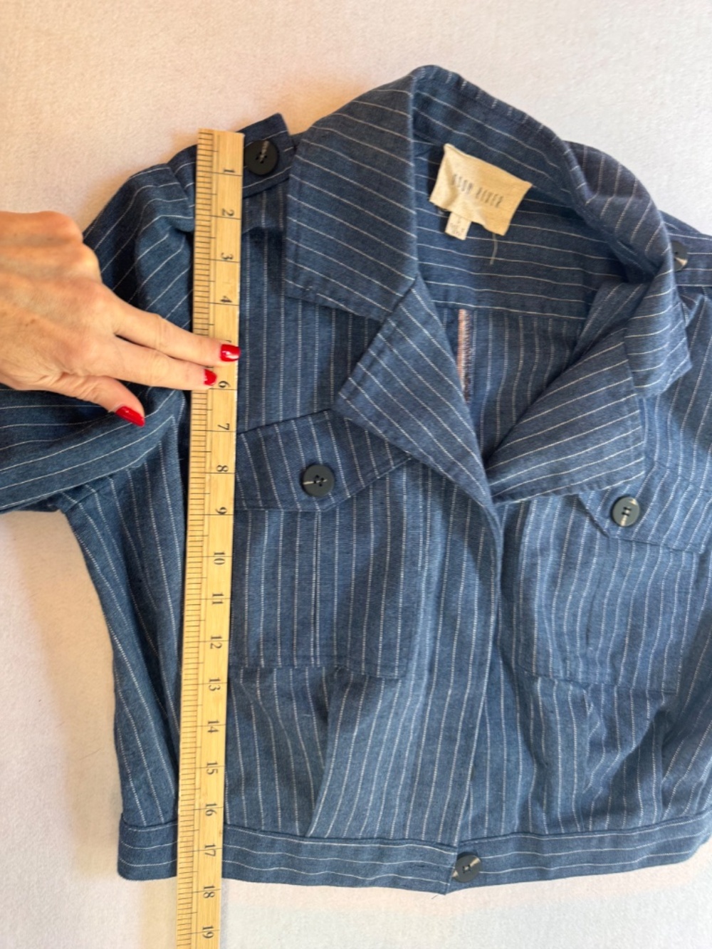 Nautical linen cotton blend Moon River Anthropologie blue stripe jacket Sm. - Picture 7 of 11